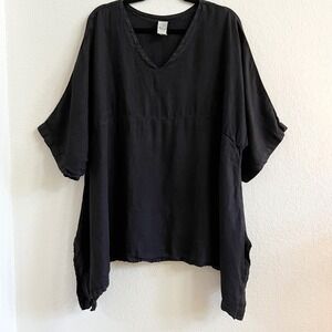 Match Point 100% Linen Shark Bite Hem V-Neck Tunic Top Made in USA 2XL